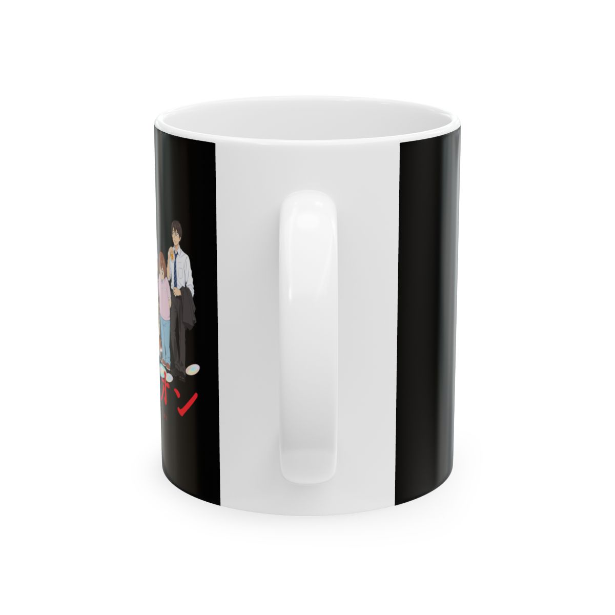 Anime Group Characters mug | Black Ceramic Coffee Mug, Japanese Text | March Comes in Like a Lion Anime Merch - alternate angle 2, merchandise