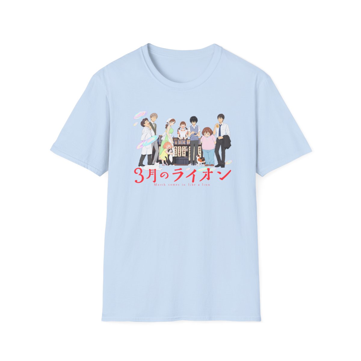 March Comes in Like a Lion character lineup T-Shirt | 3月のライオン anime art | March Comes in Like a Lion Anime Merch - alternate angle 4, merchandise