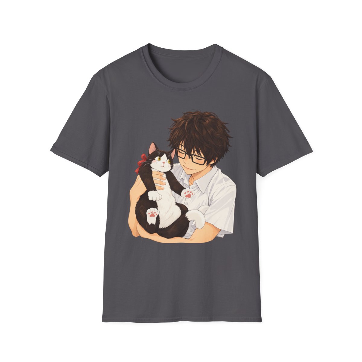 Boy Hugging Cat T-Shirt | Anime Style Cat Lover Tee | March Comes in Like a Lion Anime Merch - alternate angle 5, merchandise