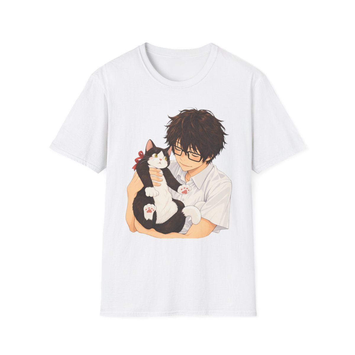 Boy Hugging Cat T-Shirt | Anime Style Cat Lover Tee | March Comes in Like a Lion Anime Merch - Official T-Shirts merchandise