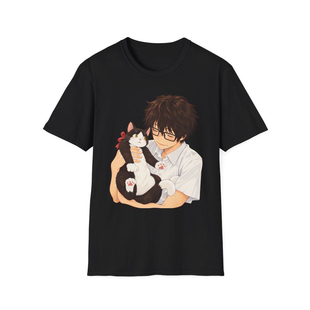 Boy Hugging Cat T-Shirt | Anime Style Cat Lover Tee | March Comes in Like a Lion Anime Merch - alternate angle 2, merchandise