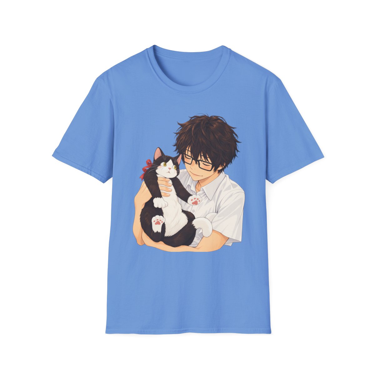 Boy Hugging Cat T-Shirt | Anime Style Cat Lover Tee | March Comes in Like a Lion Anime Merch - alternate angle 4, merchandise