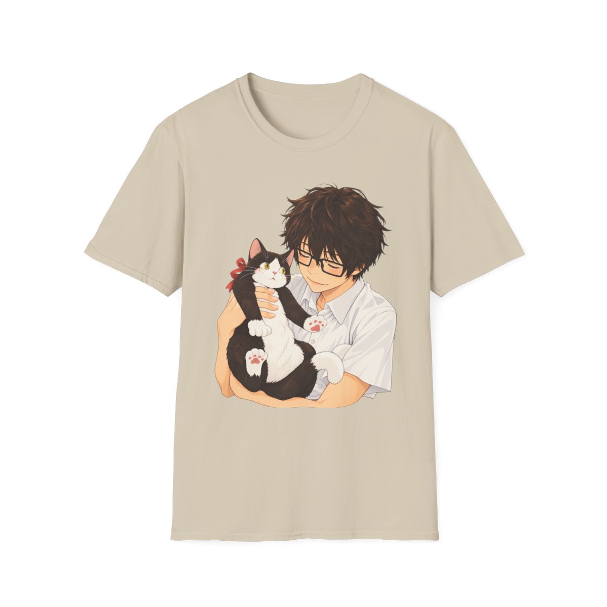 Boy Hugging Cat T-Shirt | Anime Style Cat Lover Tee | March Comes in Like a Lion Anime Merch - alternate angle 3, merchandise