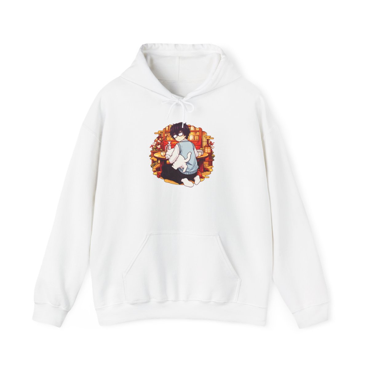 Cozy Cat Reading Hoodie | Cat with Books Sweatshirt, Autumn Library Design | March Comes in Like a Lion Anime Merch - Official Hoodies merchandise