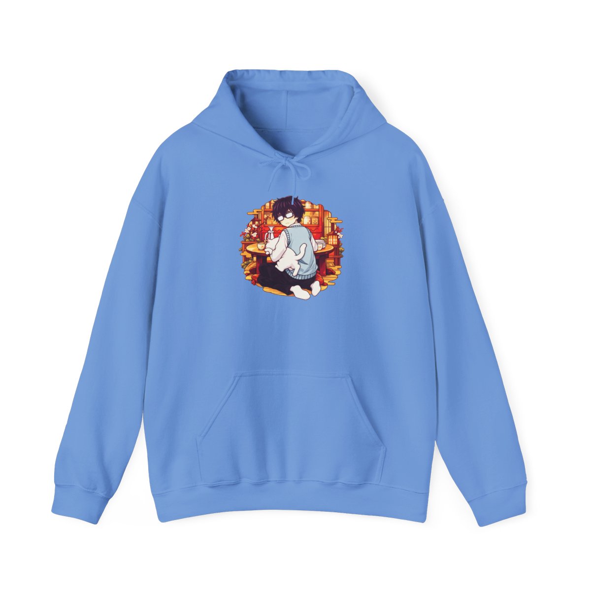 Cozy Cat Reading Hoodie | Cat with Books Sweatshirt, Autumn Library Design | March Comes in Like a Lion Anime Merch - alternate angle 5, merchandise