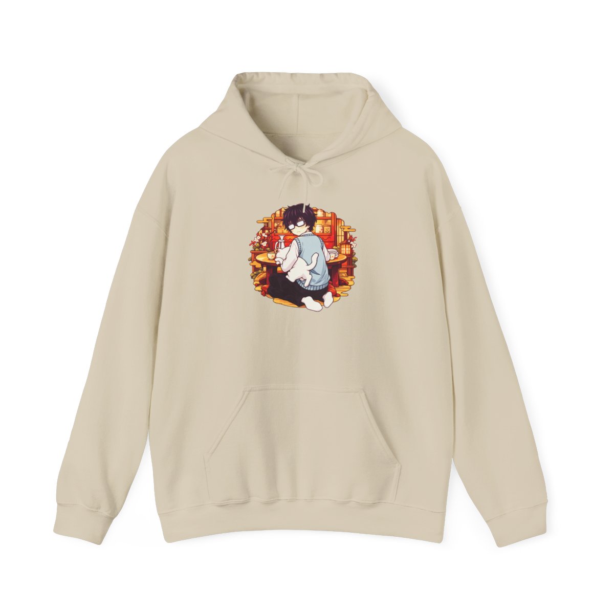 Cozy Cat Reading Hoodie | Cat with Books Sweatshirt, Autumn Library Design | March Comes in Like a Lion Anime Merch - alternate angle 3, merchandise