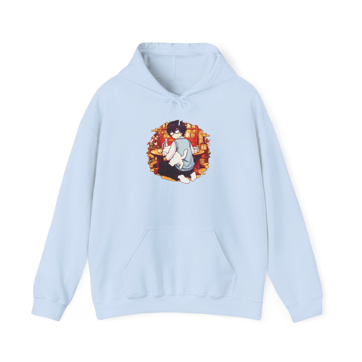 Cozy Cat Reading Hoodie | Cat with Books Sweatshirt, Autumn Library Design | March Comes in Like a Lion Anime Merch - alternate angle 4, merchandise